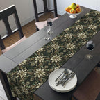 Holiday Poinsettia Table Runner,  Christmas Dining Decor in Red, Green, Gold & Creamy Beige