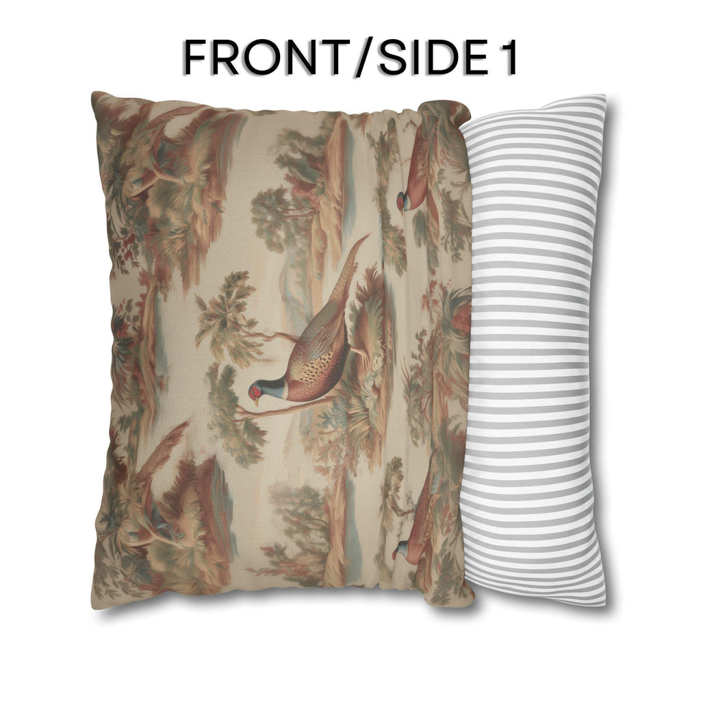 French Toile Pheasant Pillow Cover: Vintage Style Country Bird Scene
