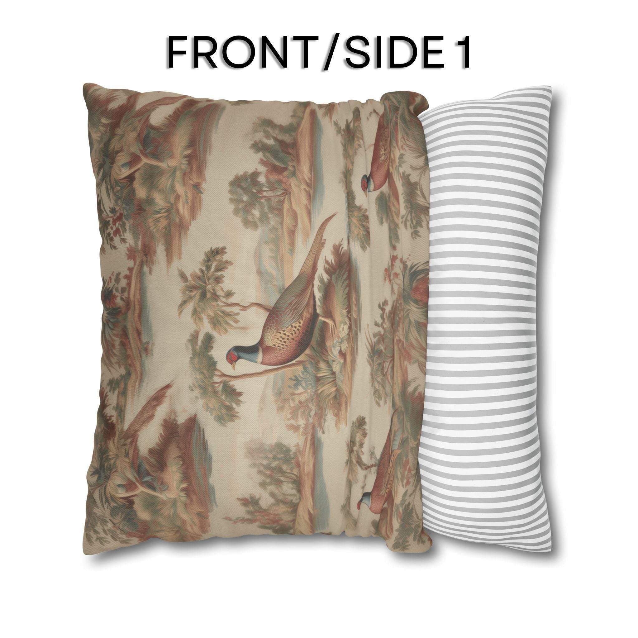 French Toile Pheasant Pillow Cover: Vintage Style Country Bird Scene