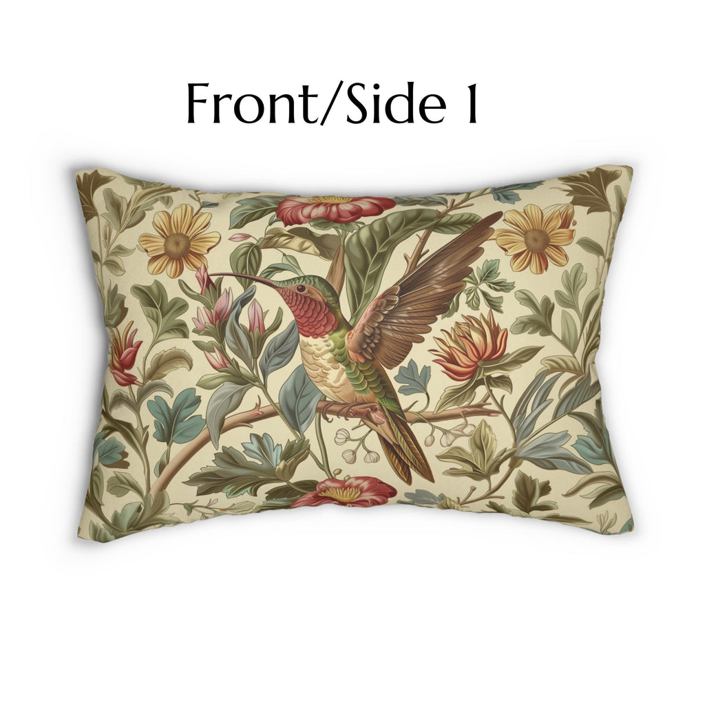 William Morris Hummingbird Lumbar Pillow: Vintage Style Botanical Bird Floral Accent