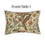 William Morris Hummingbird Lumbar Pillow: Vintage Style Botanical Bird Floral Accent