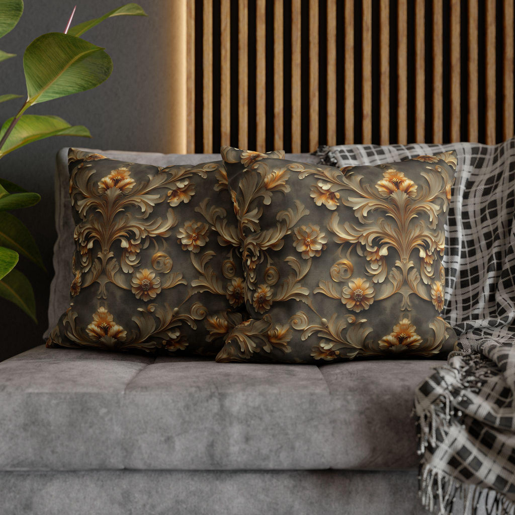 French Damask Pillow Cover, Golden Floral Elegant Home Decor