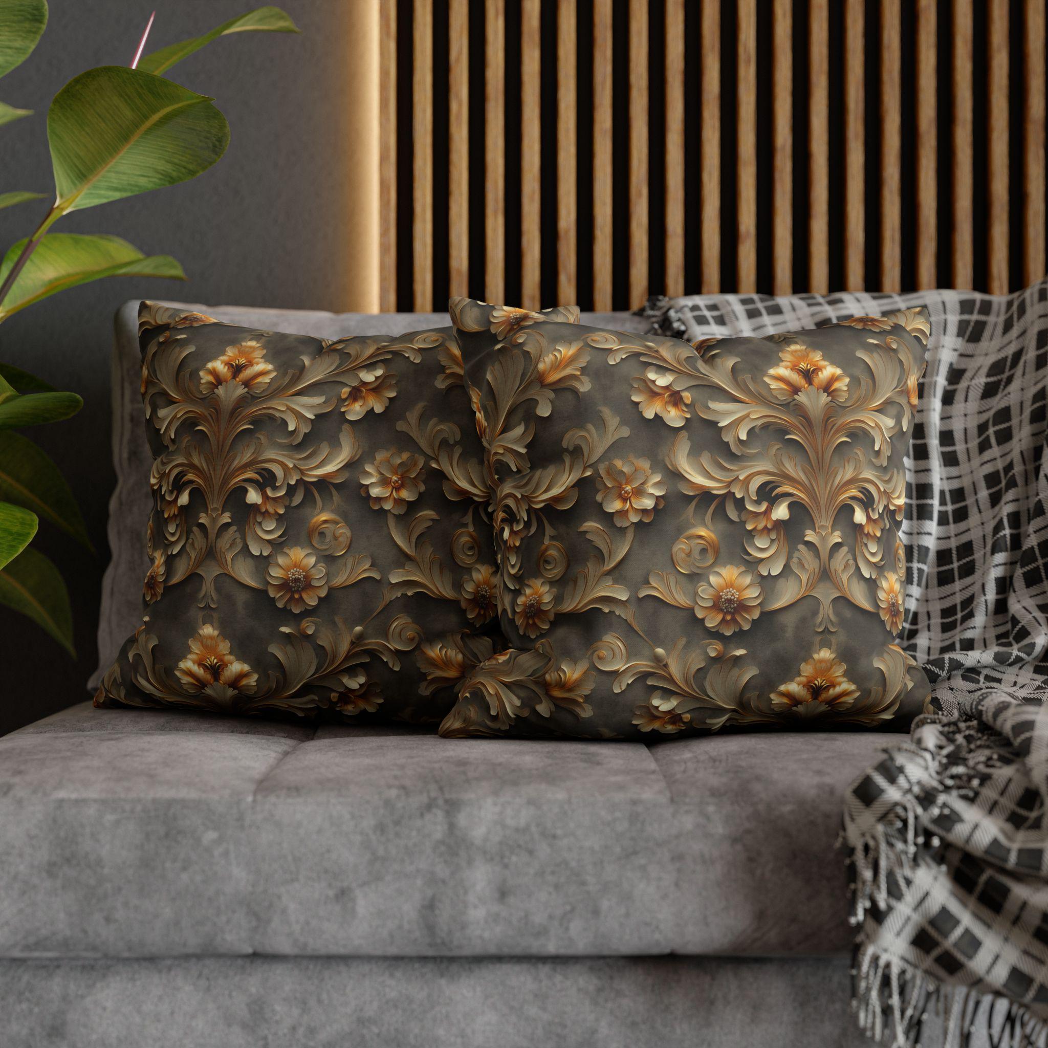 French Damask Pillow Cover, Golden Floral Elegant Home Decor