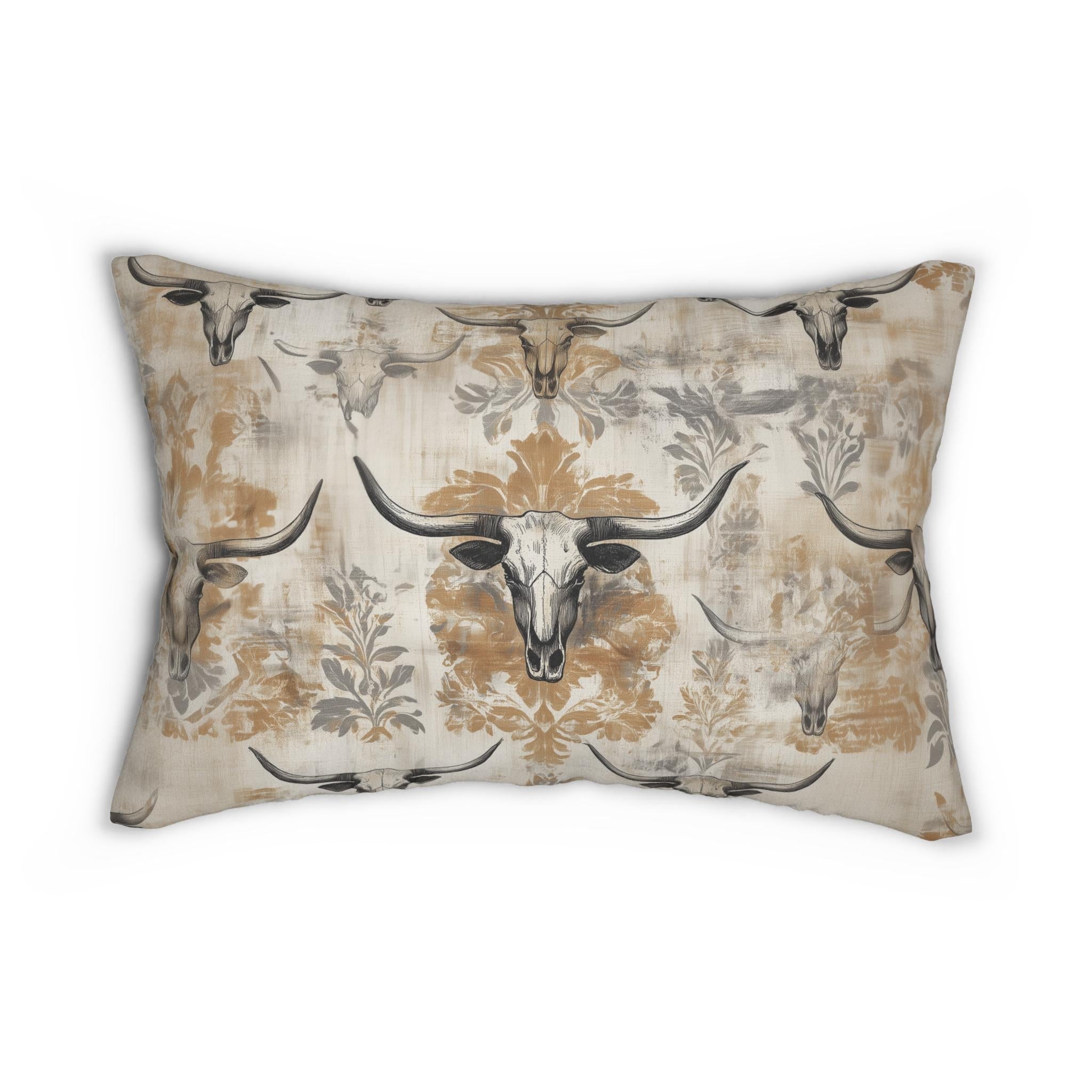 Distressed Longhorn Skull Lumbar Pillow: Western Ranch Decor Rustic Southwest Accent