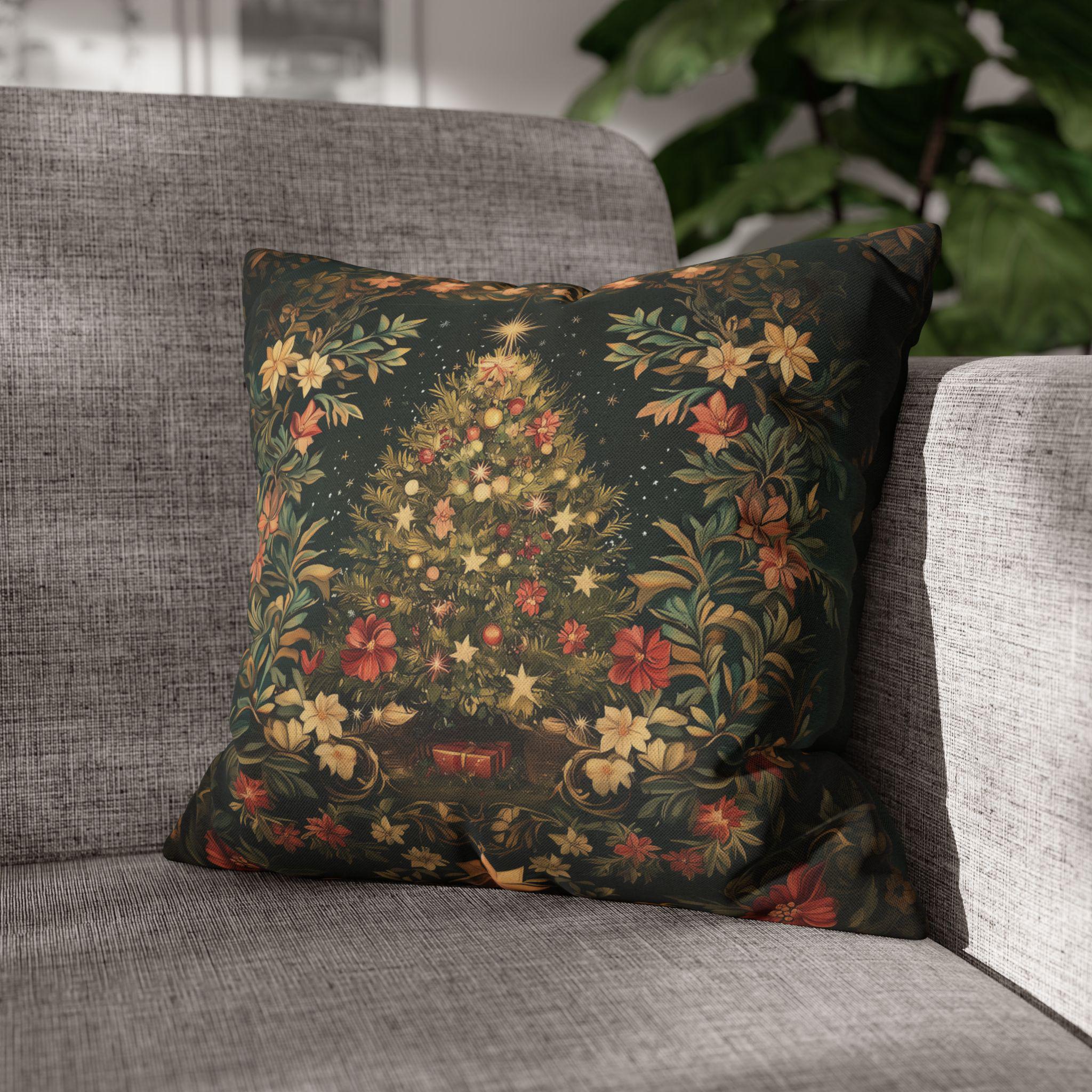 William Morris Christmas Tree Pillow Cover, Deep Green Holiday Decorative Cushion