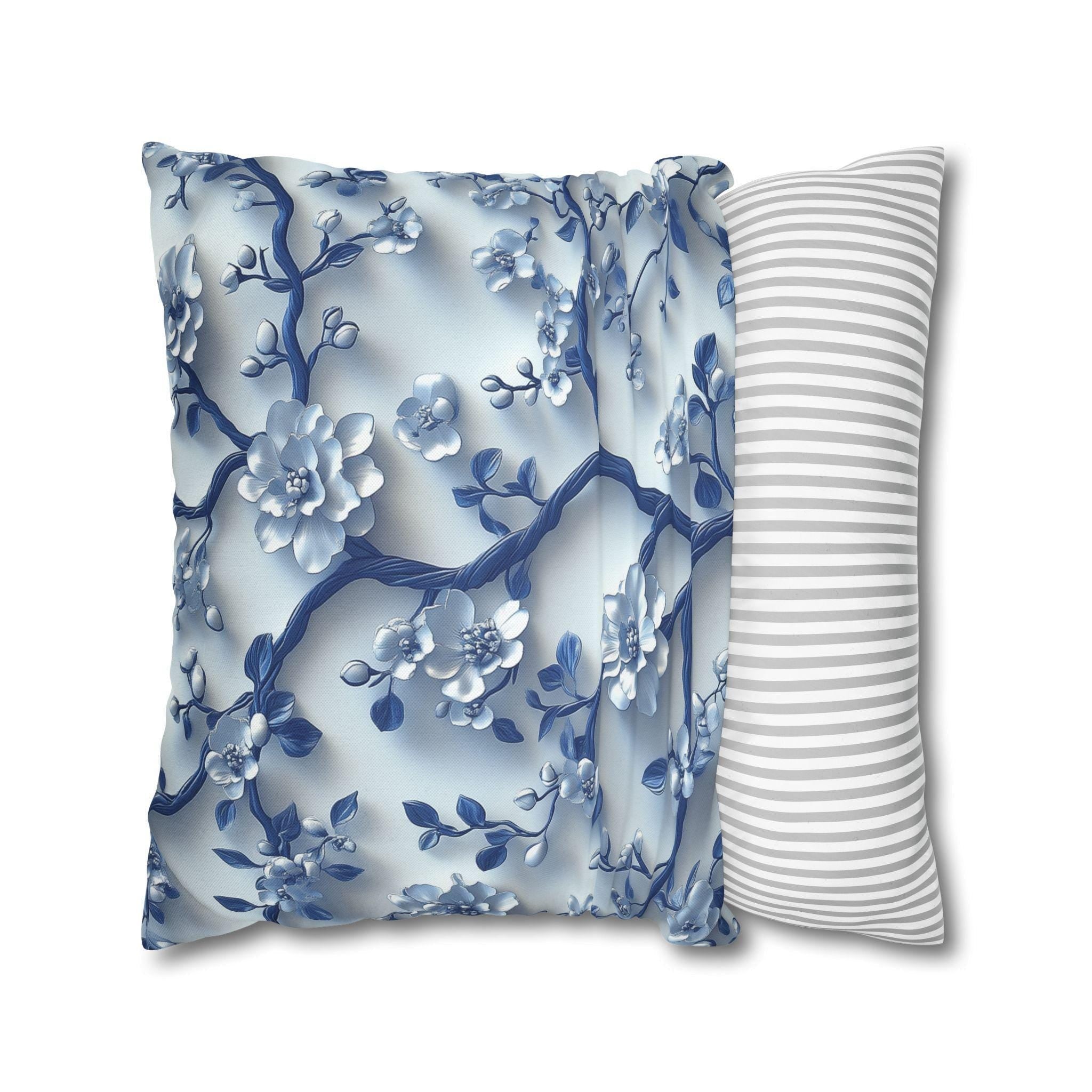 Chinoiserie Pillow Cover | Blue & White Cherry Blossoms | Elegant Home Decor Gift for Home