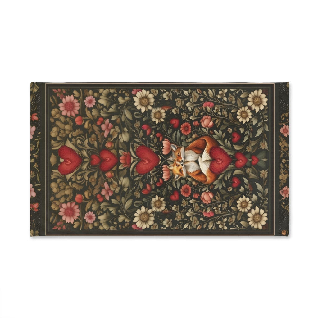 William Morris Inspired Fox Love Hand Towel: Romantic Woodland Kitchen or Bath Decor