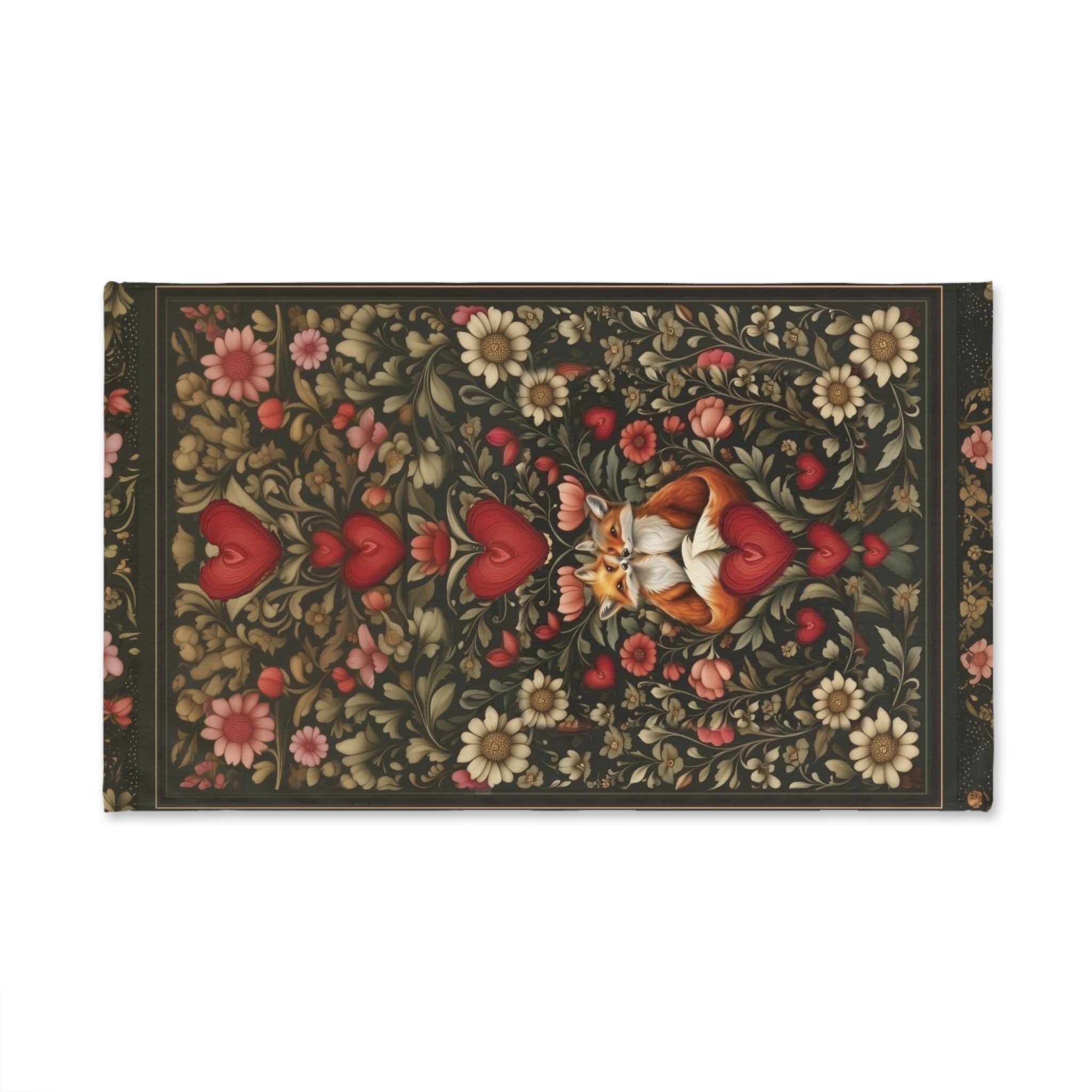 William Morris Inspired Fox Love Hand Towel: Romantic Woodland Kitchen or Bath Decor
