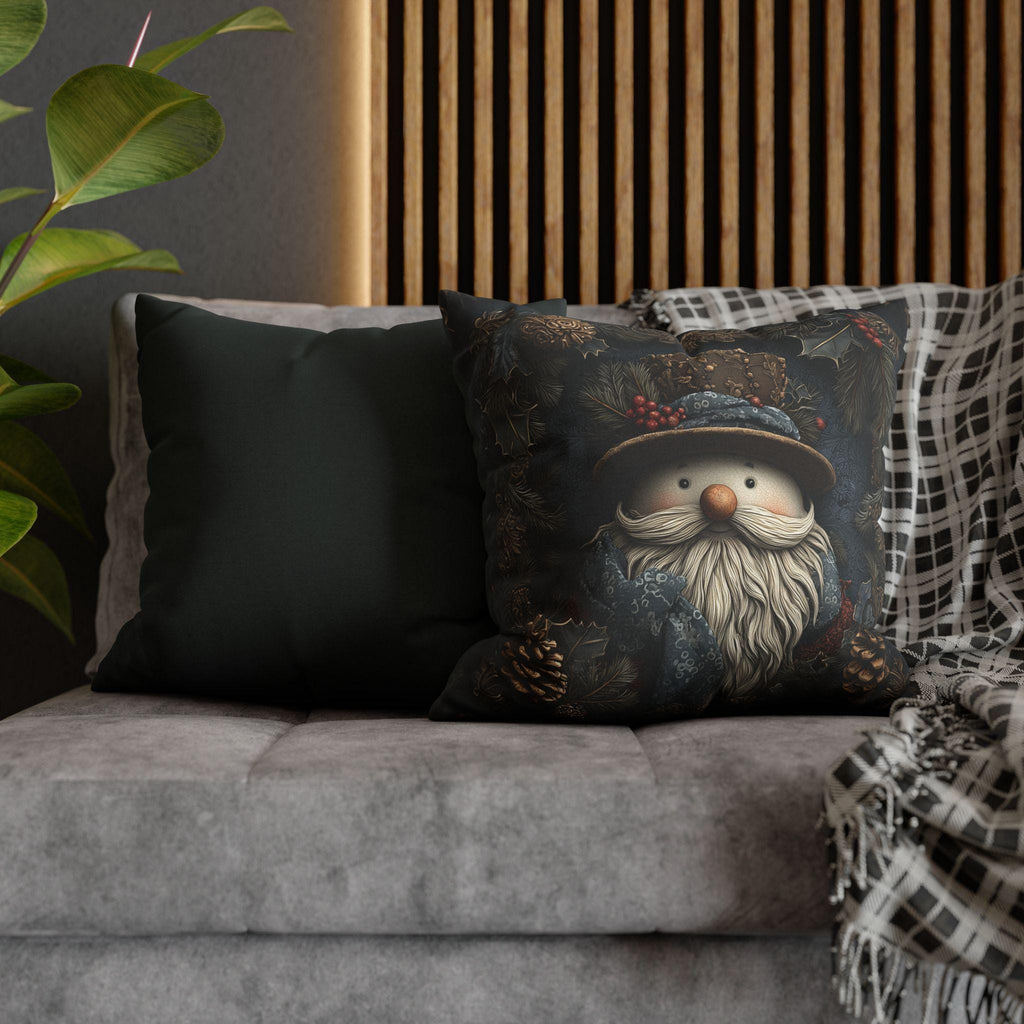 William Morris Inspired Christmas Pillow Cover: Rustic Santa Snowman Woodland Pine & Holly Illustration