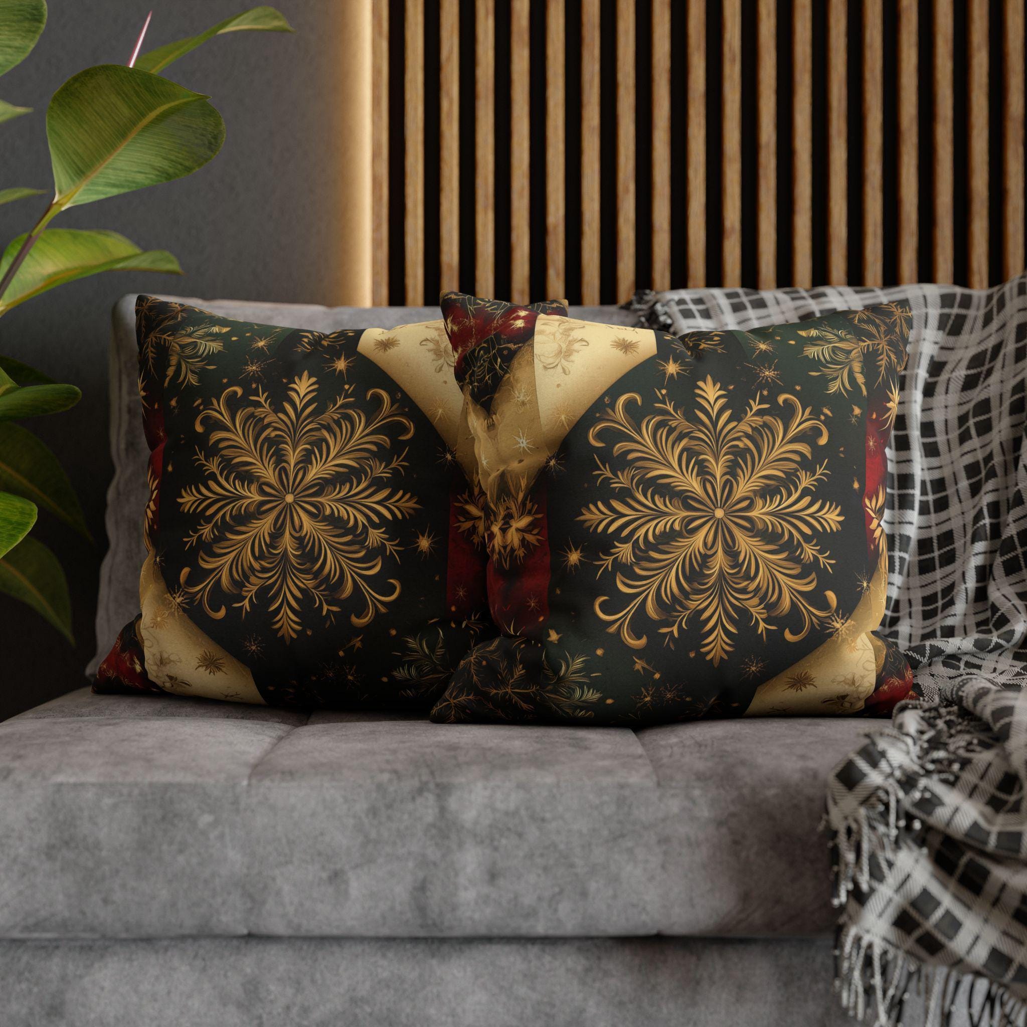 Luxurious Holiday Pillow Cover: Gold Snowflakes on Multicolor Christmas Design for Elegant Home Decor