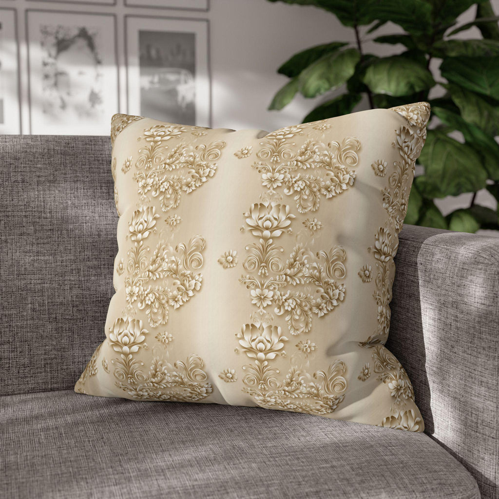 Floral Scrollwork Pillow Cover: Elegant Gold & Beige Euro Sham Sizes