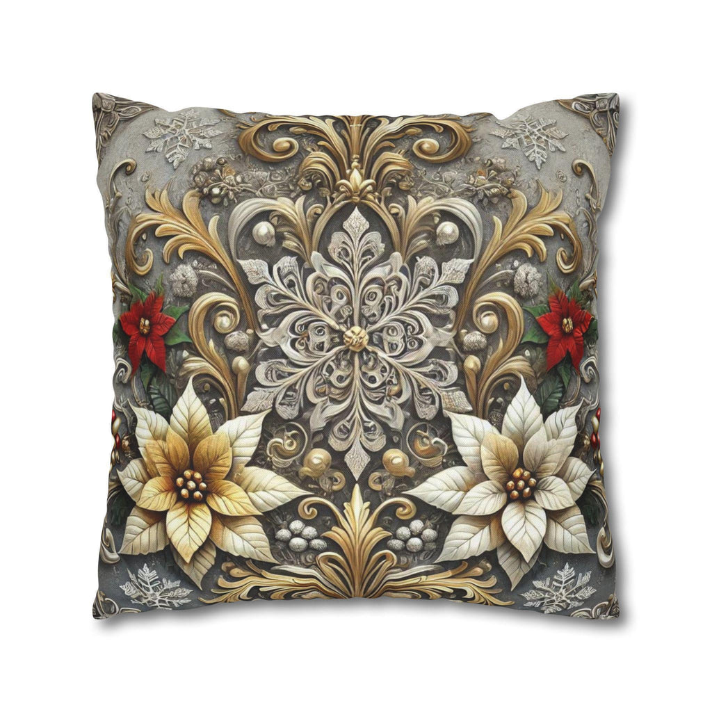 Luxurious Baroque Inspired Holiday Pillow Cover, Silver and Gold Snowflake Christmas Decor
