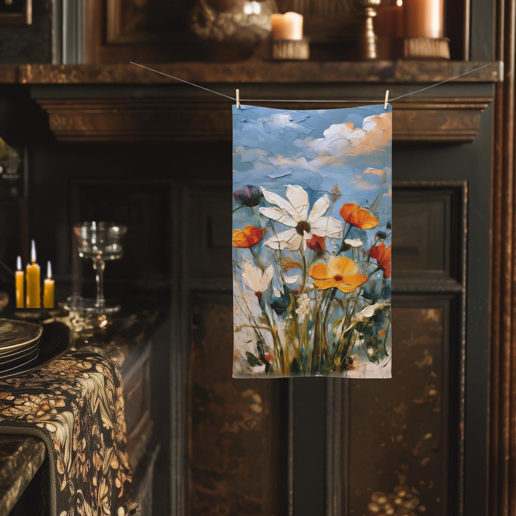 Vintage Inspired Fall Wildflower Hand Towel: Oil Painting Style (16" x 28")