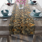 French Damask Table Runner, Golden Floral Elegant Home Decor