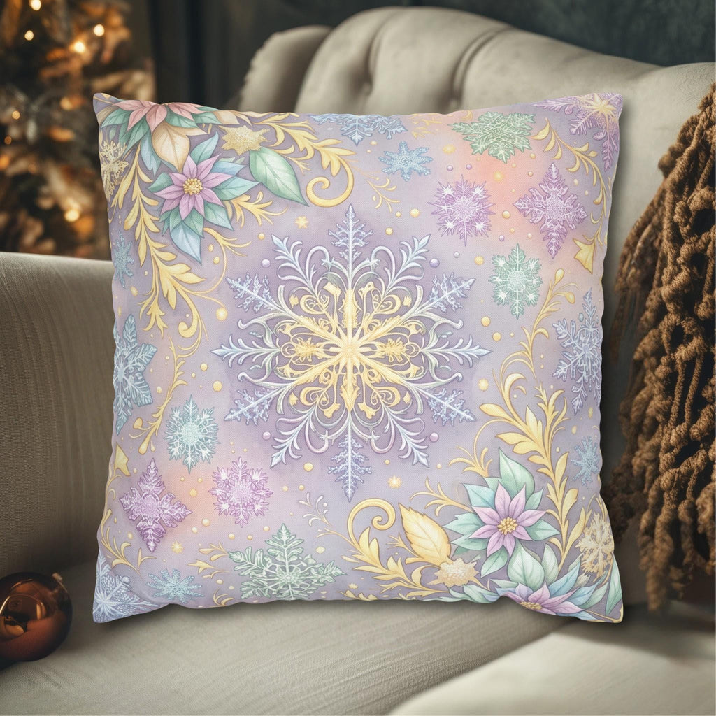 Pastel Snowflake Pillow Cover: Coquette Christmas Decor, Dreamy Lilac Mint Winter