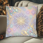 Pastel Snowflake Pillow Cover: Coquette Christmas Decor, Dreamy Lilac Mint Winter