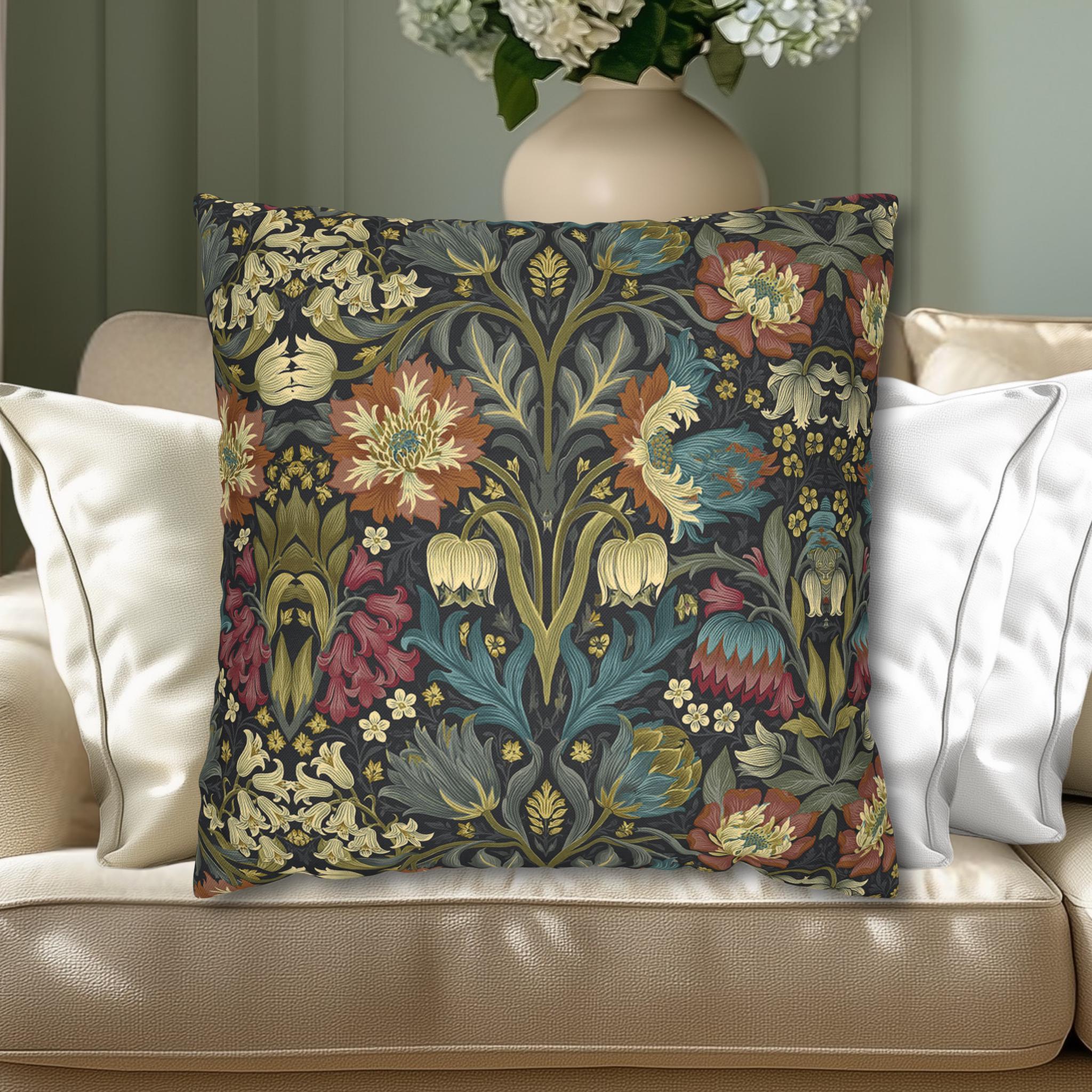 William Morris Inspired Pillow Cover: Midnight Navy Botanical Design