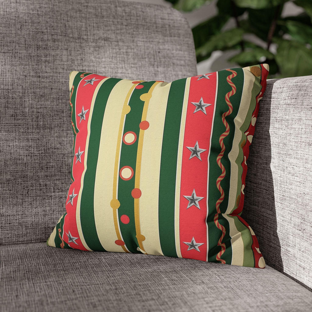 Kitschmas Retro Christmas Pillow Cover: Vintage Style Holiday Stripe & Star Pattern