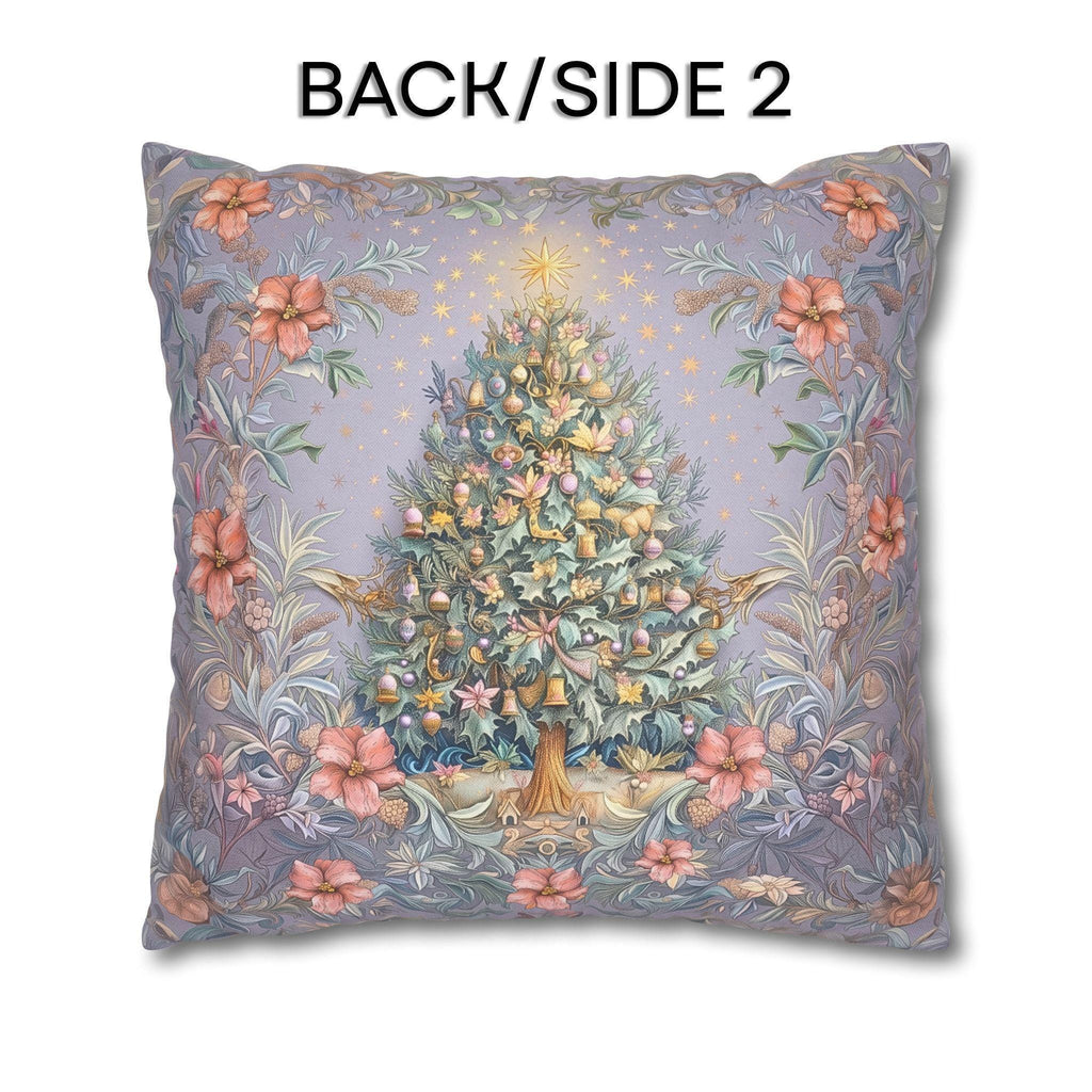 William Morris Christmas Pillow Cover: Frosted Pastel Tree, Lilac and Pink Botanical Holiday
