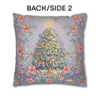 William Morris Christmas Pillow Cover: Frosted Pastel Tree, Lilac and Pink Botanical Holiday