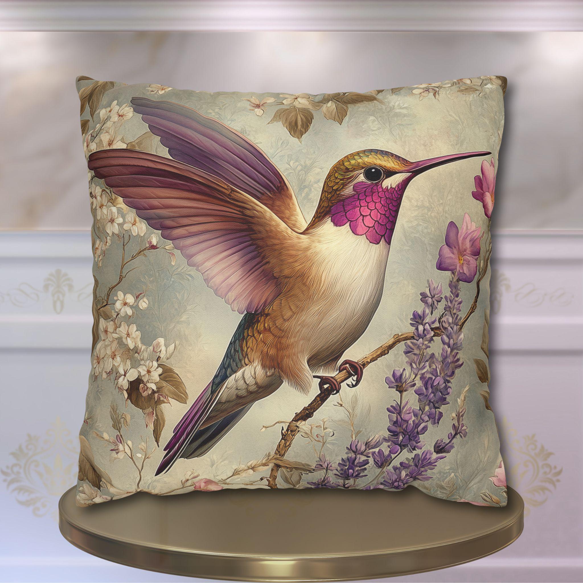 Vintage Style William Morris Inspired Hummingbird Pillow Cover: Elegant Botanical Lavender Bloom Garden Cushion