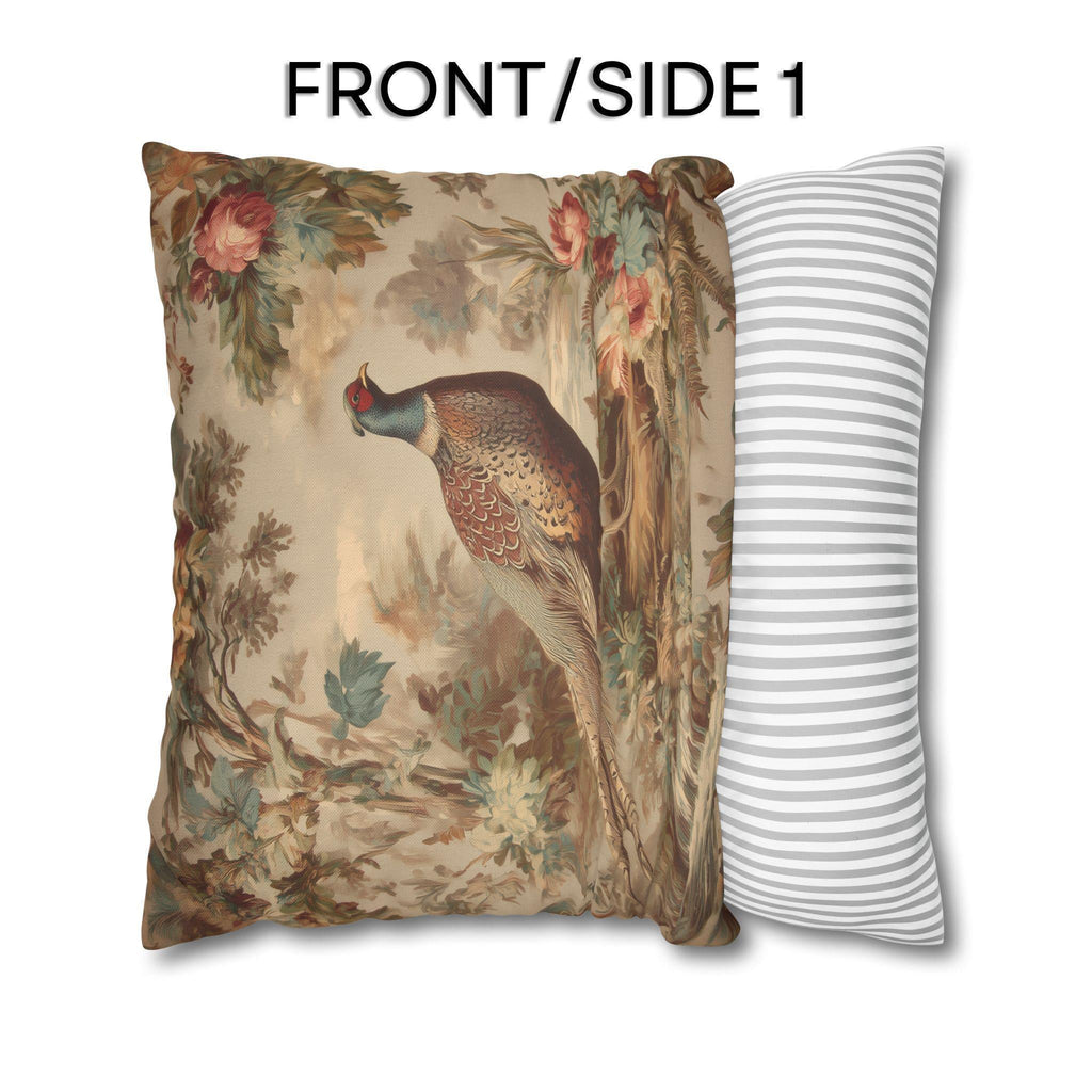 French Country Pheasant Throw Pillow Cover: Vintage Style Toile Bird Design