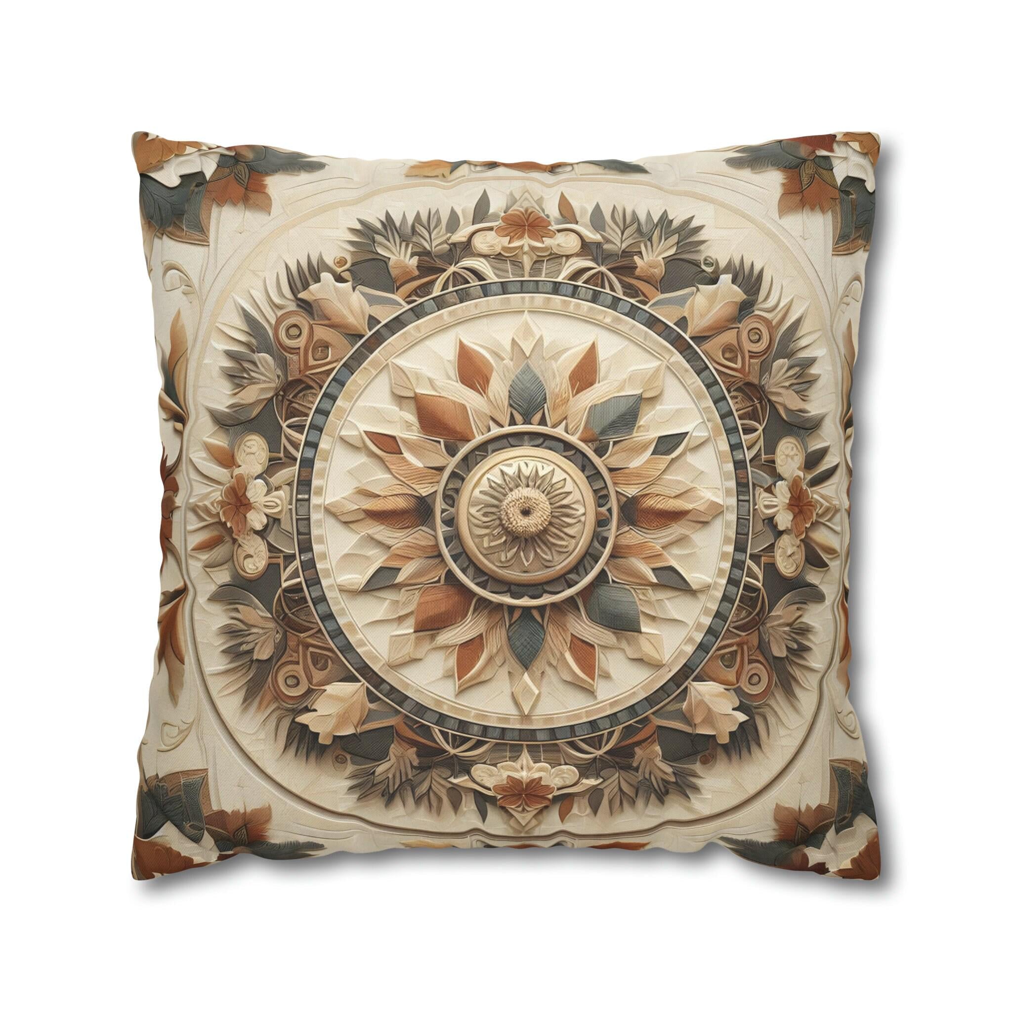 Boho Geometric Floral Pillow Cover: Earth Tone Cushion for Rustic Fall Home Decor