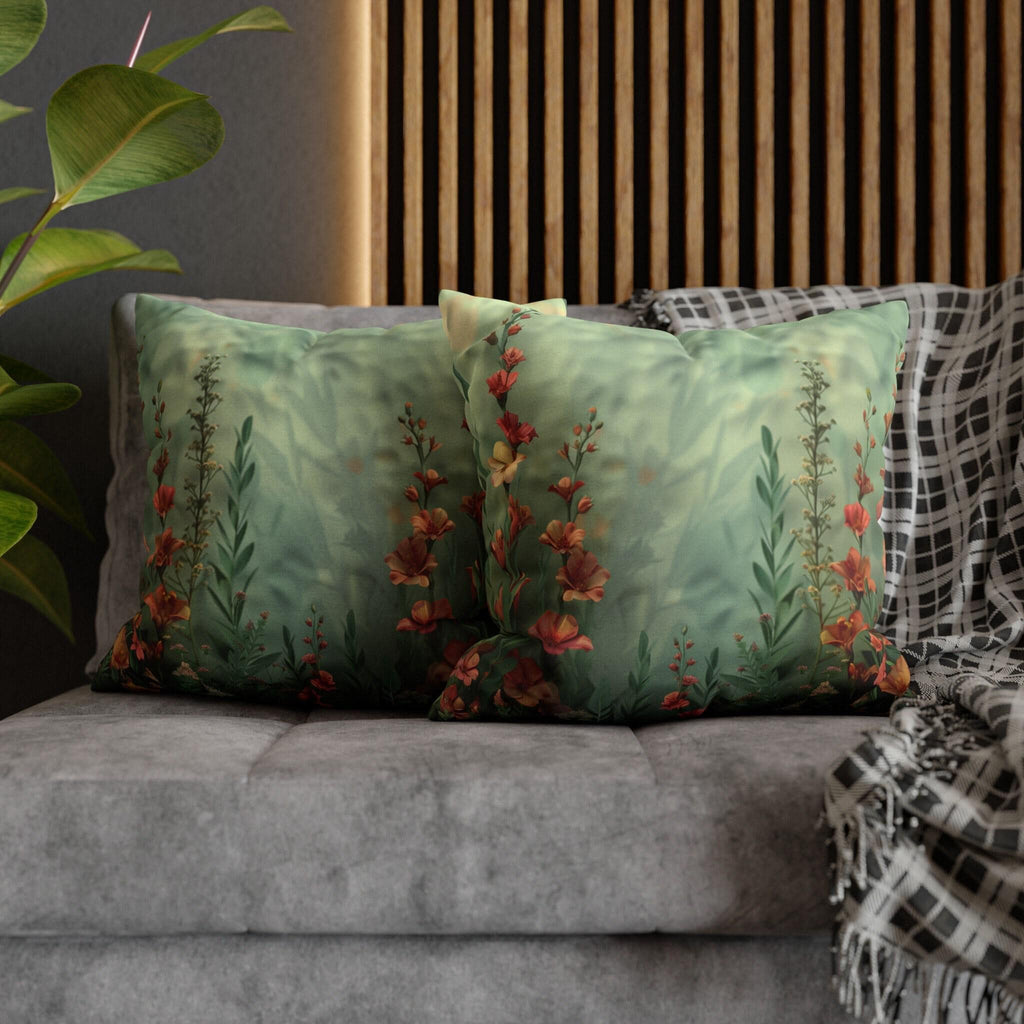Wildflower Meadow Pillow Cover: Pink Peach Yellow Floral Design