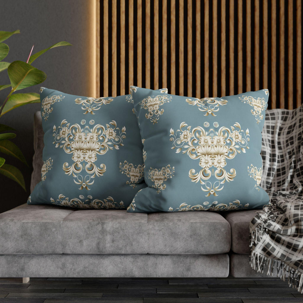 Damask Pillow Cover: Soft Gold Floral, Muted Blue-Gray, Regal Home Decor