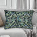 Peacock Lumbar Pillow: Navy Blue, Green, and Cream Floral Design