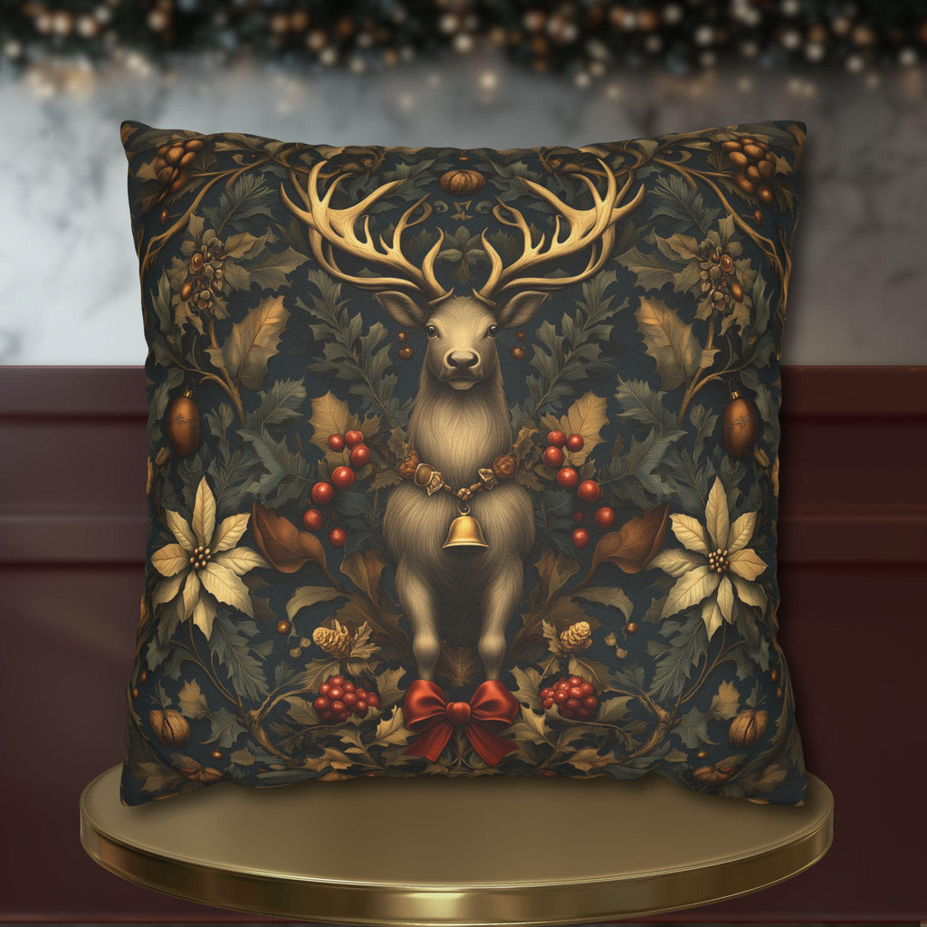 Reindeer Christmas Pillow Cover: William Morris Inspired Botanical Holiday Accent