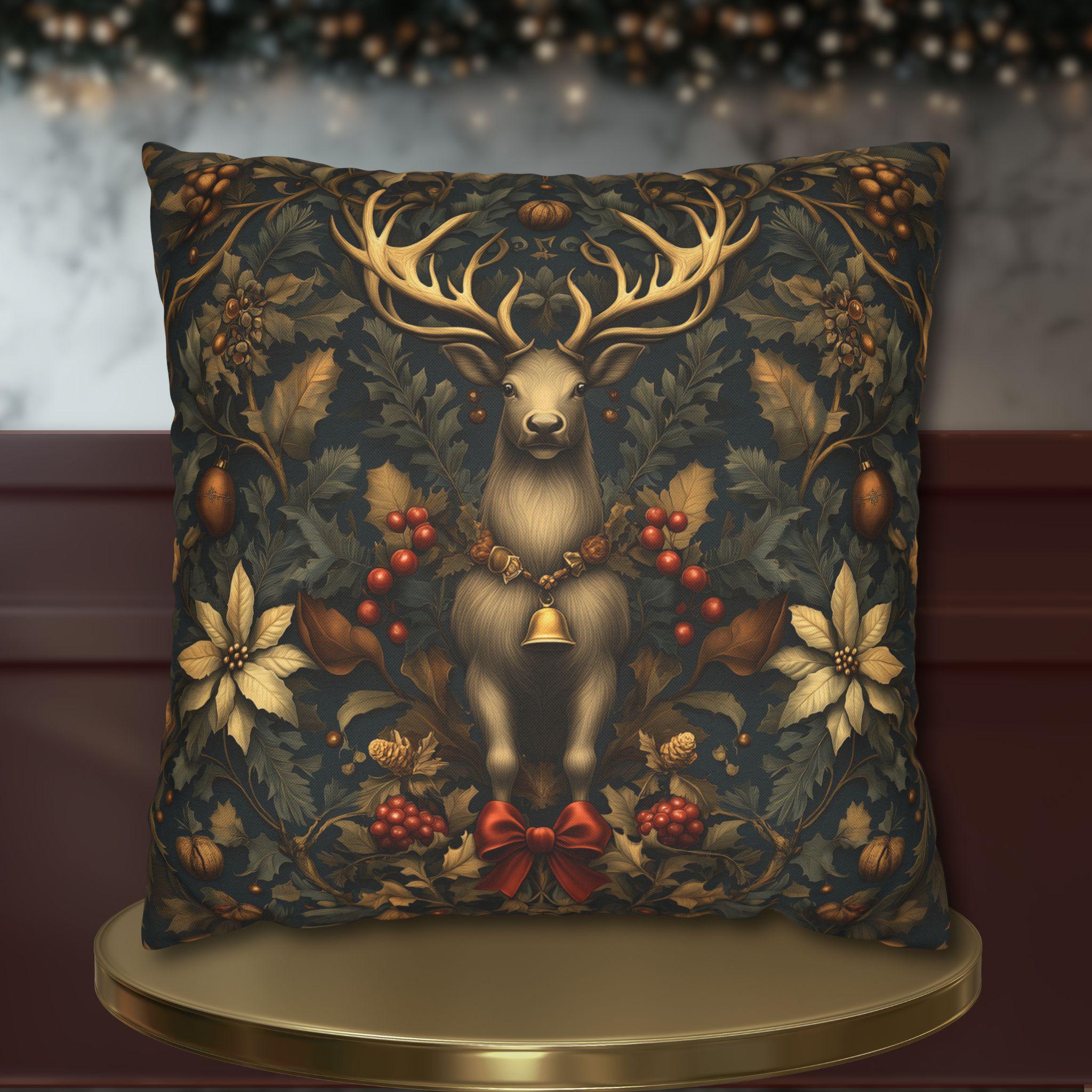 Reindeer Christmas Pillow Cover: William Morris Inspired Botanical Holiday Accent