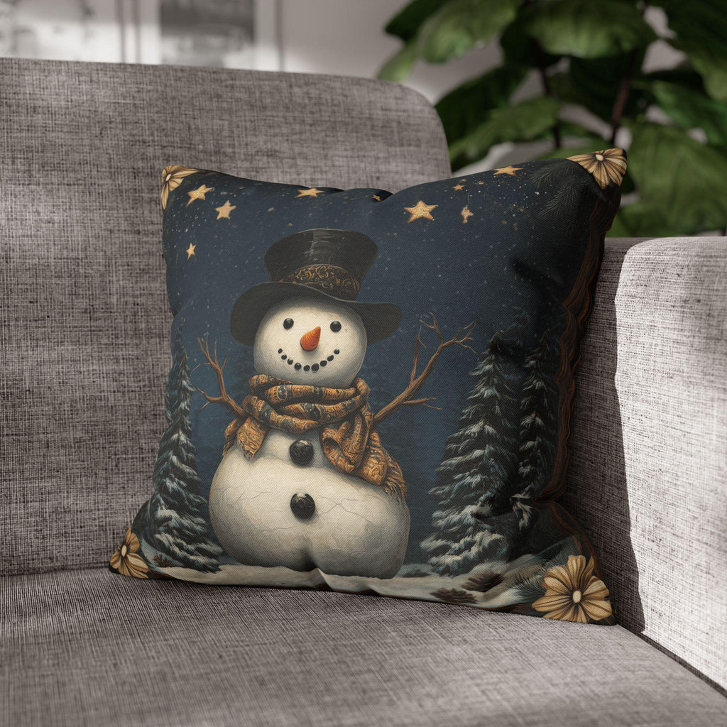 William Morris Inspired Winter Snowman Pillowcase: Festive Christmas Throw Pillow Cover for Holiday Decor