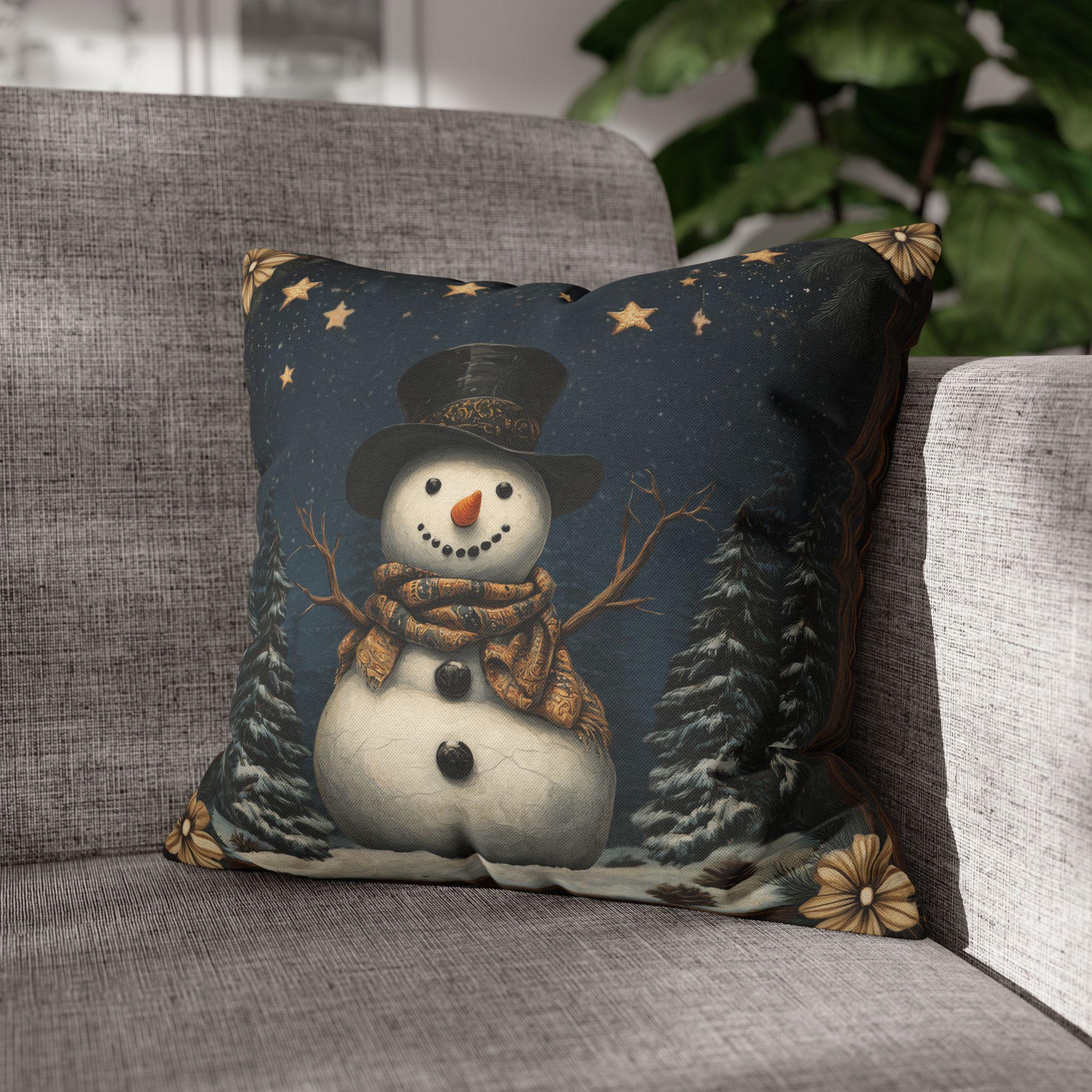 William Morris Inspired Winter Snowman Pillowcase: Festive Christmas Throw Pillow Cover for Holiday Decor