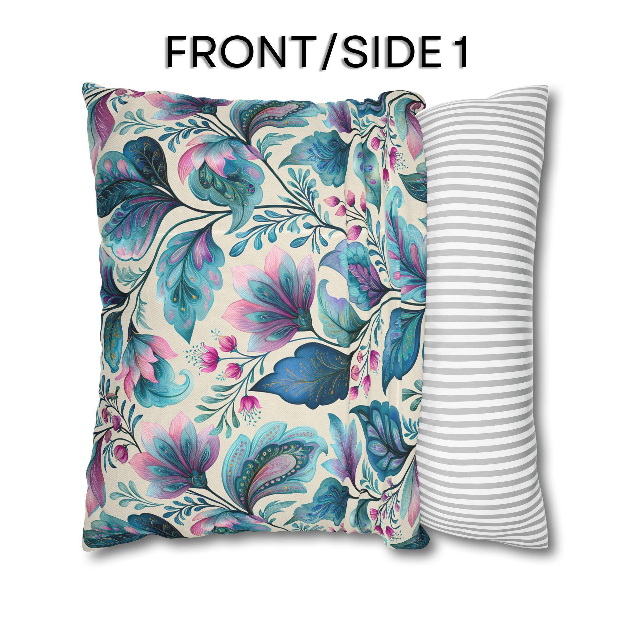 Botanical Paisley Pillow Cover: Watercolor Jewel Tone in Teal, Aqua, Violet and Pink