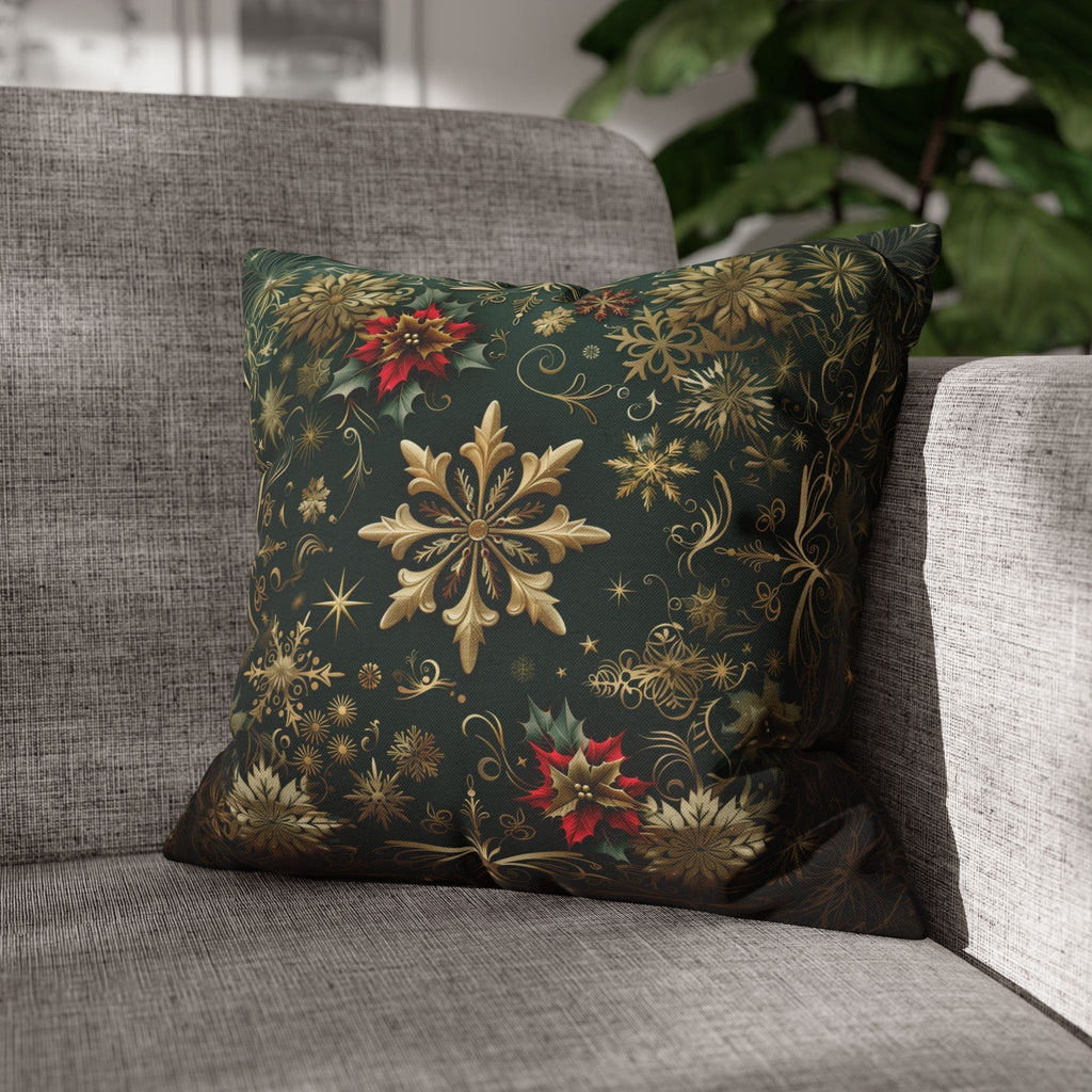 Gold Snowflake Emerald Green Holiday Pillow Cover