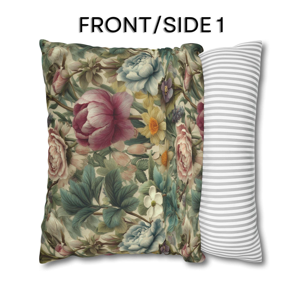 Spring Pastel Watercolor Pillow Cover: Romantic Floral Garden Pink, Blue and Sage