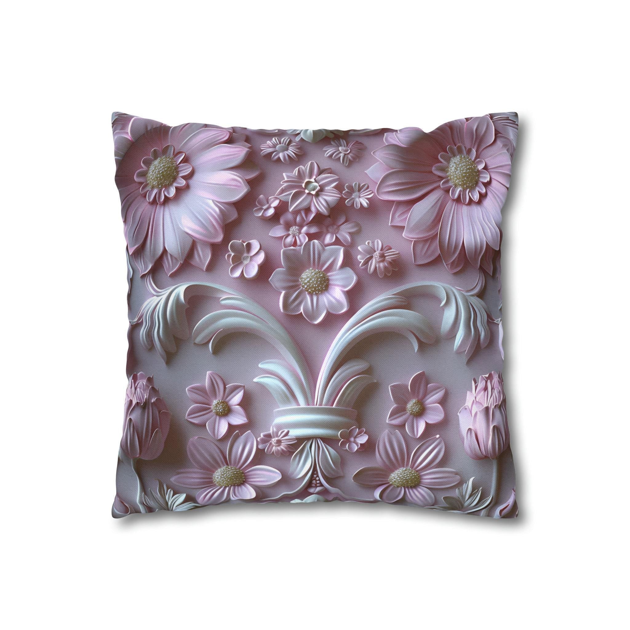 Pink Floral Coquette Pillow Cover: Rococo Style Cushion