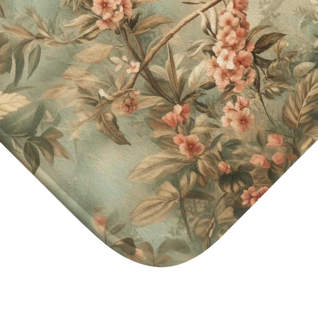 William Morris Botanical Bathmat: Sage Blush Teal Hummingbird Arts & Crafts Design