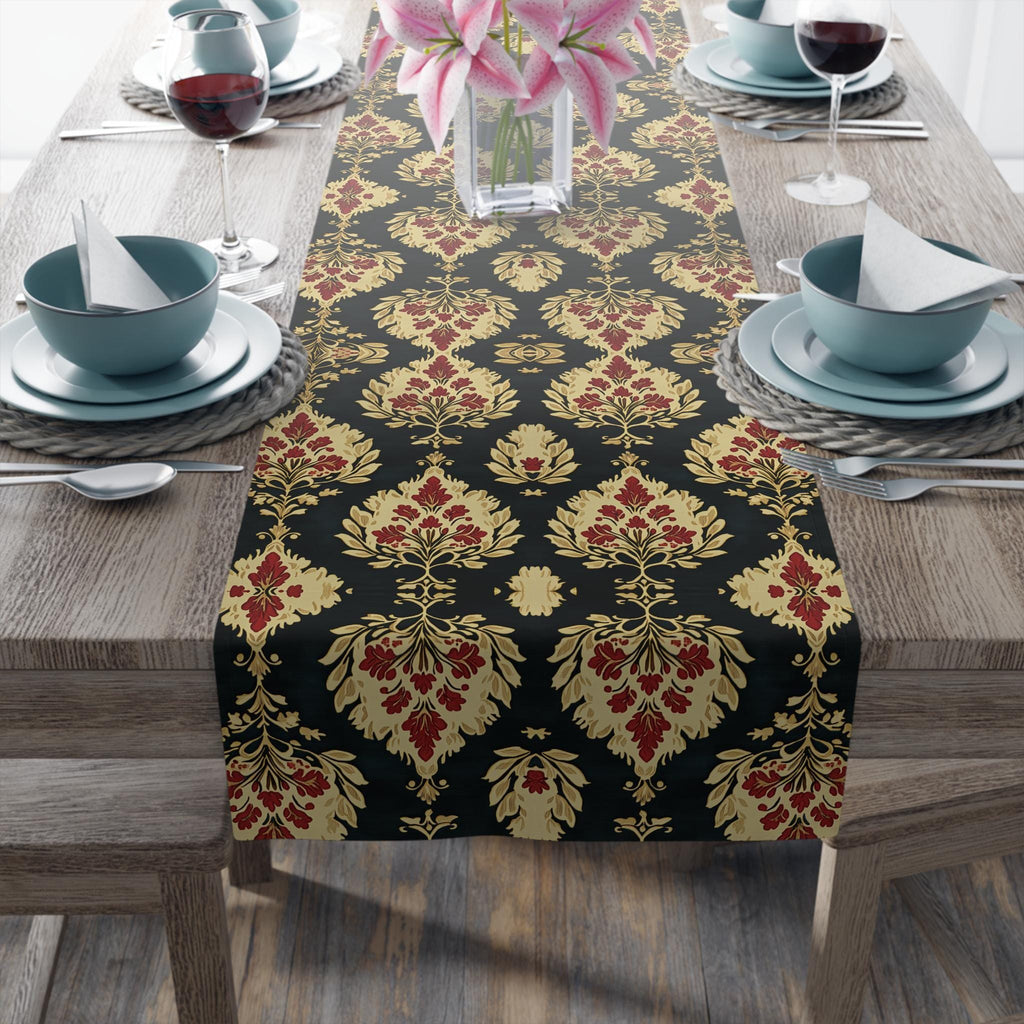 Elegant Ikat Christmas Table Runner: Red Green Gold