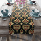 Elegant Ikat Christmas Table Runner: Red Green Gold