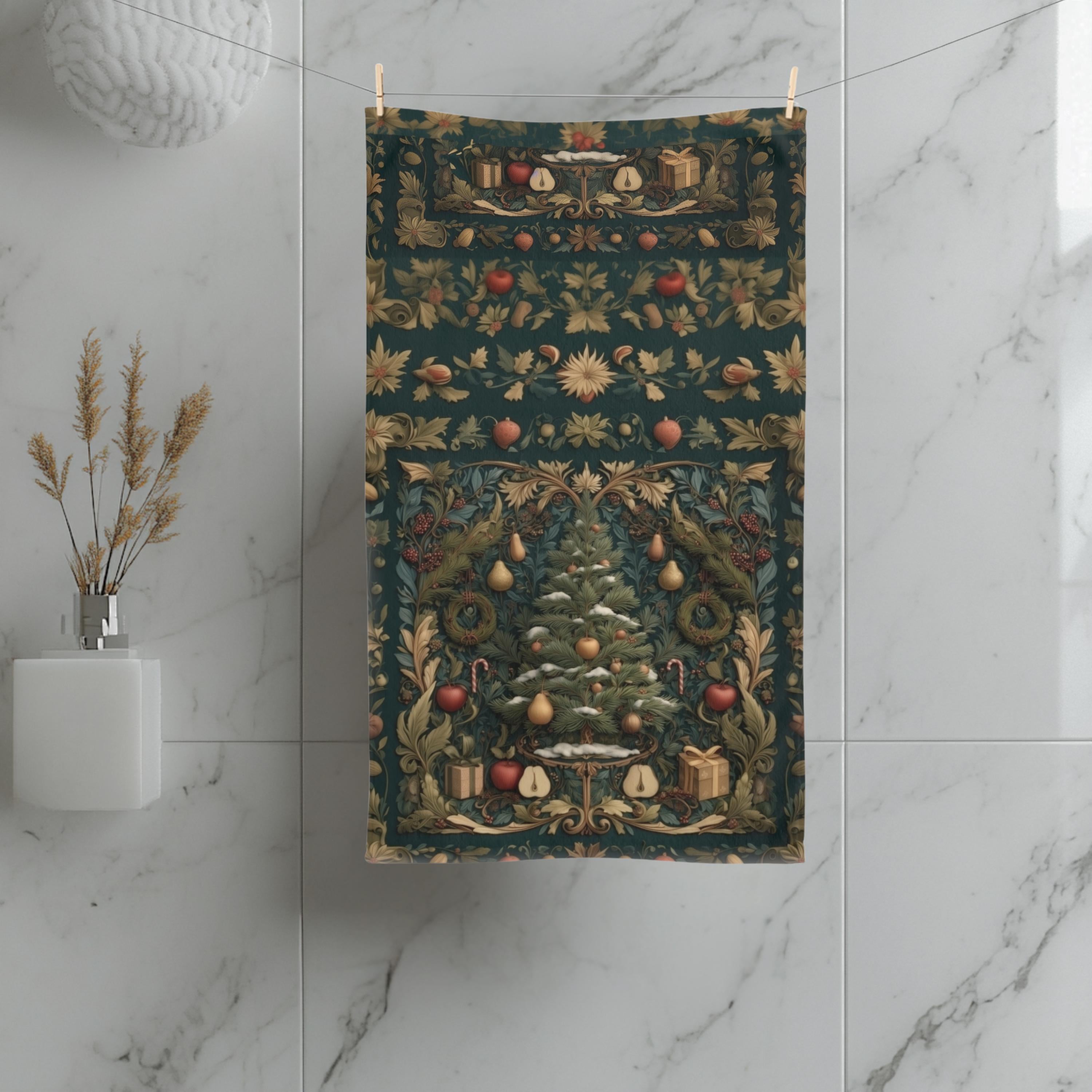 William Morris Christmas Tree Hand Towel: Vintage Style Holiday Tea Towel
