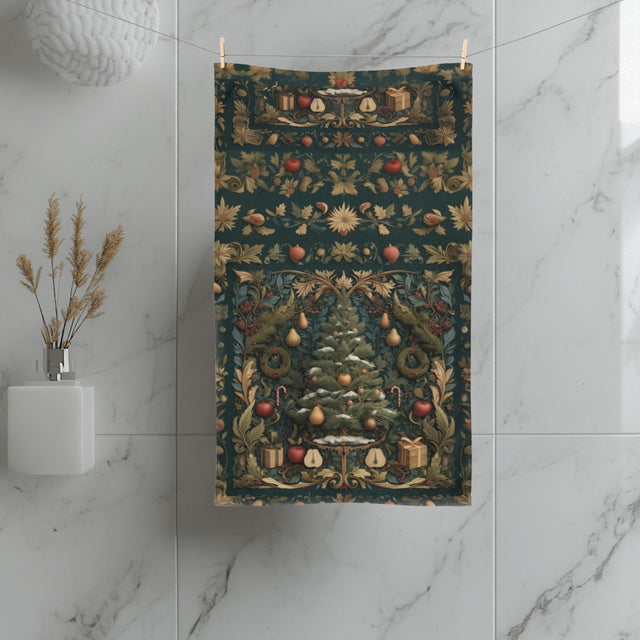 William Morris Christmas Tree Hand Towel: Vintage Style Holiday Hand Towel