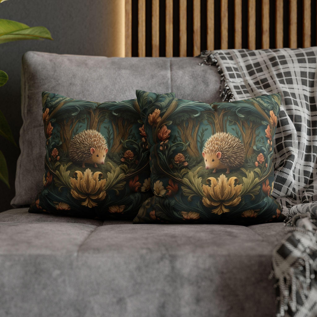 William Morris Inspired Pillow Cover: Woodland Hedgehog Storybook Forest Botanical