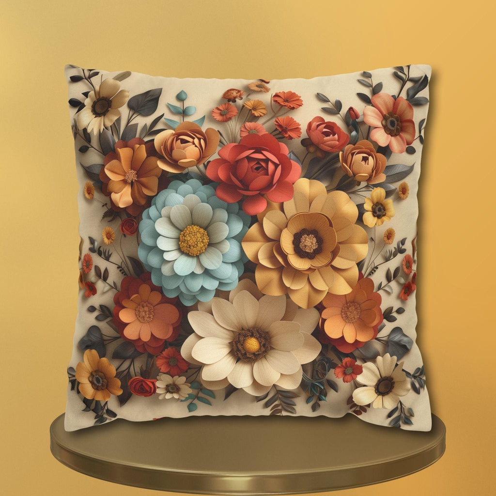 Autumn Floral Pillow Cover, Fall Flowers on Beige (14x14 to 20x20 inches)