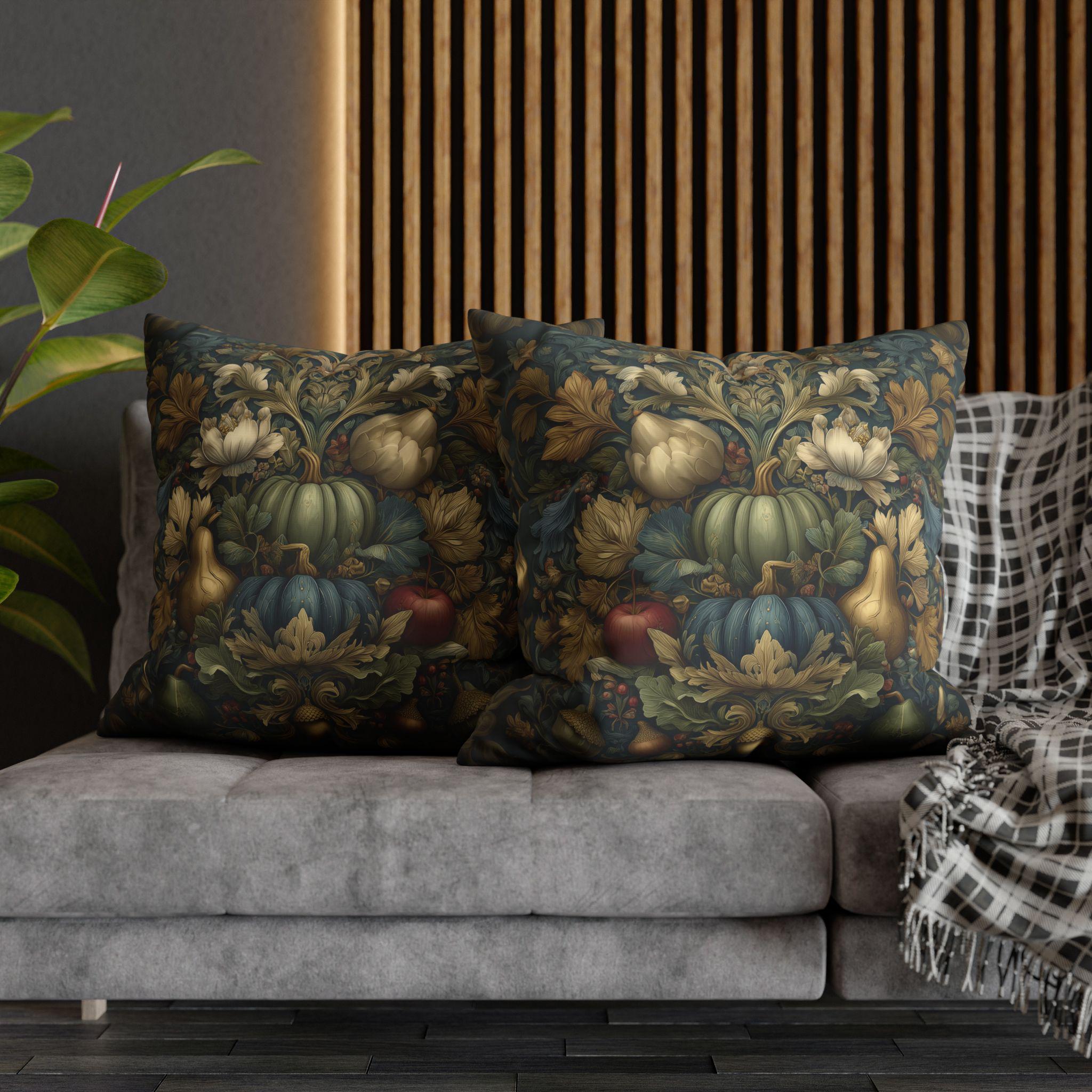 William Morris Pillow Cover Fall Harvest Tapestry Style Pumpkin Botanical Autumn Decor Euro Sizes