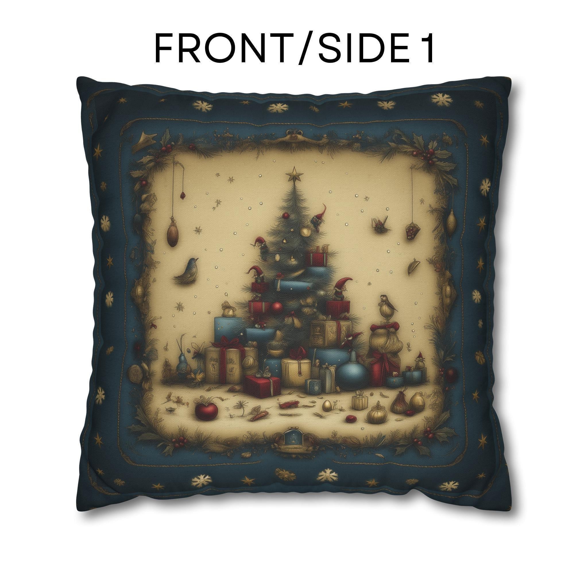 Vintage Style Christmas Tree & Presents Pillow Cover:  Heirloom Nostalgic Winter Holiday Decor