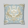 Elegant Baroque Floral Pillowcase: Champagne & Gold on Powder Blue - Luxurious Home Decor Gift