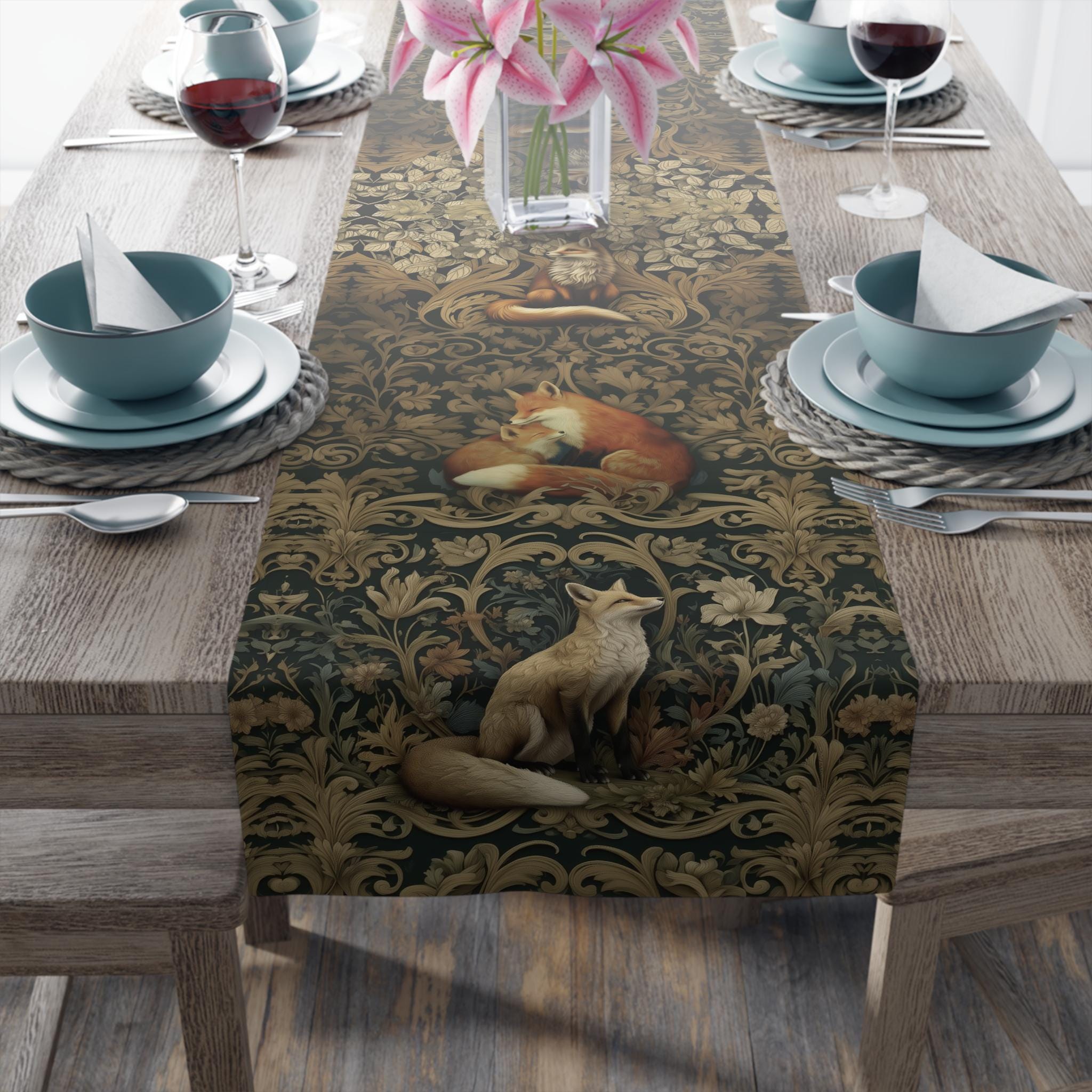 William Morris Fox Table Runner: Dark Woodland Botanical Arts & Crafts Decor