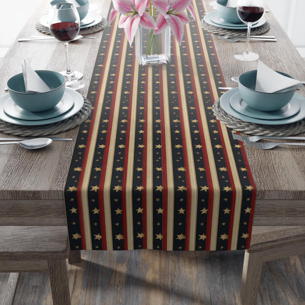 Farmhouse Patriotic Table Runner: Primitive Americana Stripe Decor